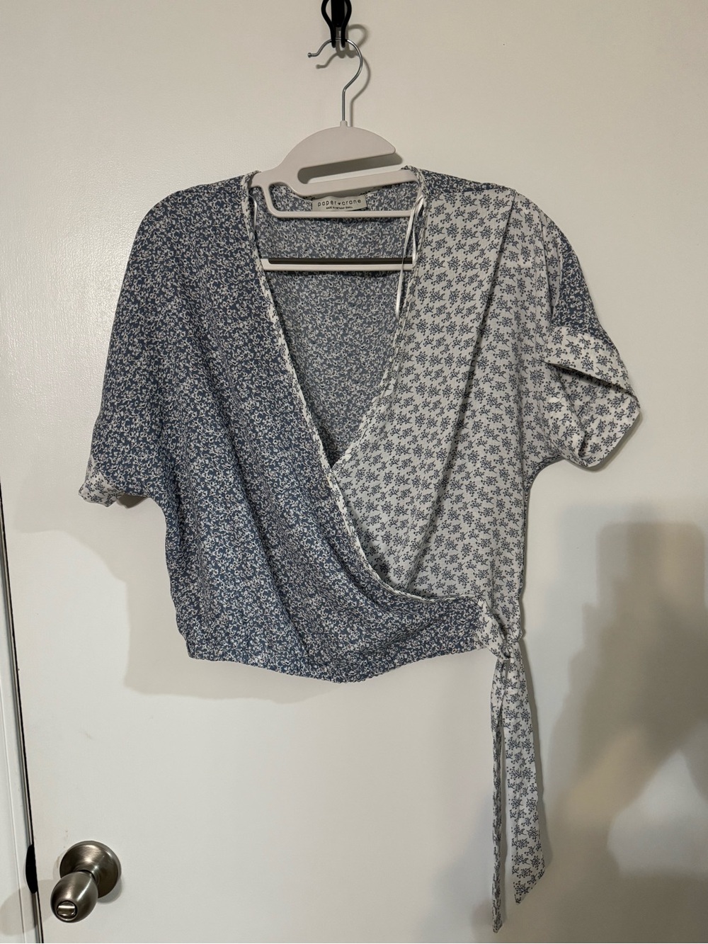 Paper Crane Blue & White Floral Wrap Top